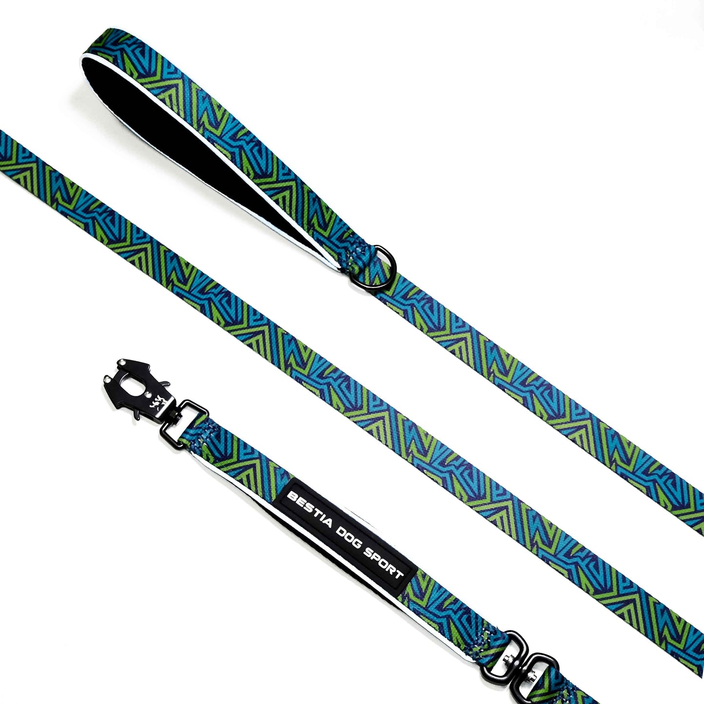 BESTIA Dog Sport Grip Pro Leash – Blue & Green Print Heavy-Duty Dog Leash