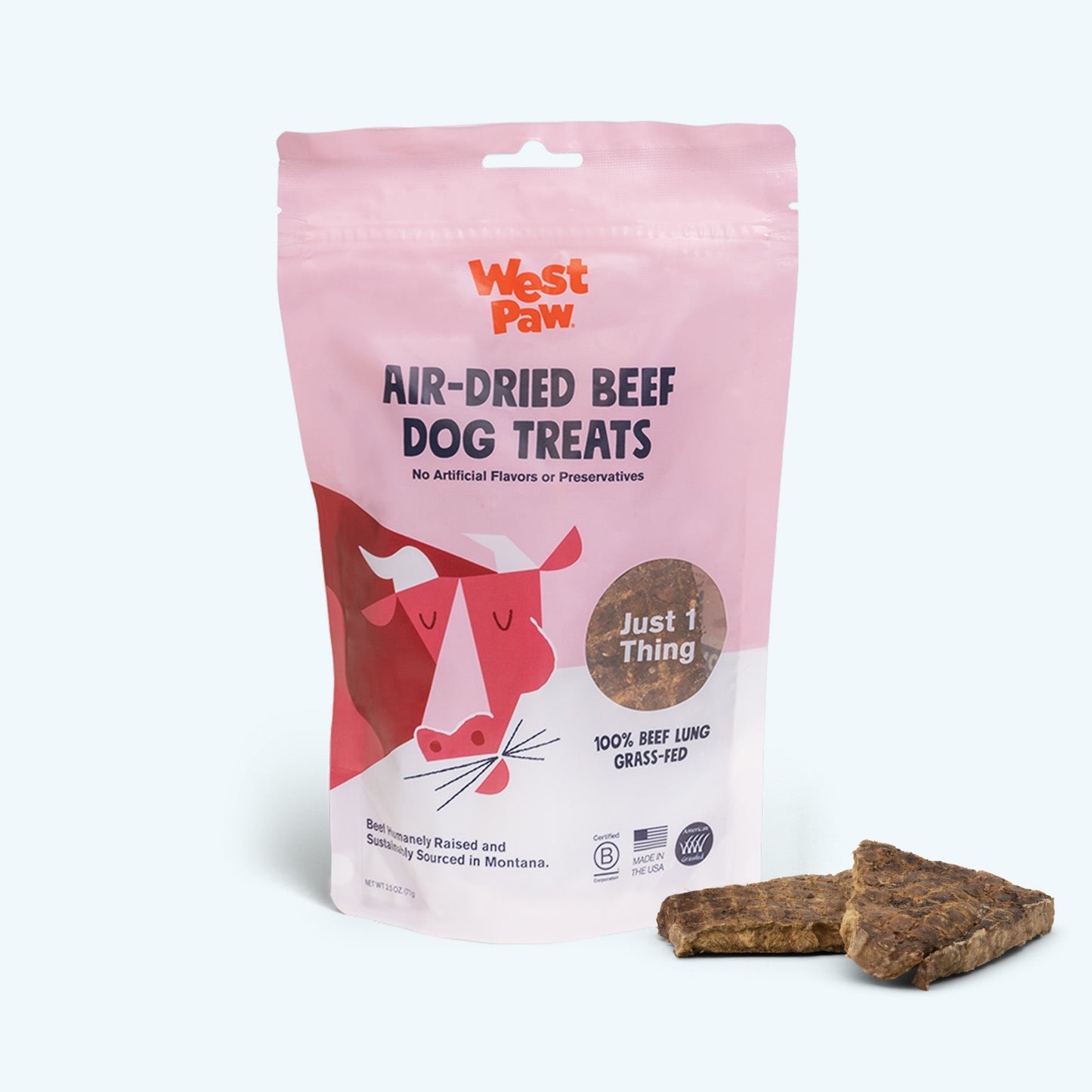 West Paw Air-Dried Beef Lung Dog Treats – Single Ingredient, 100% Grass-Fed | 2.5 oz
