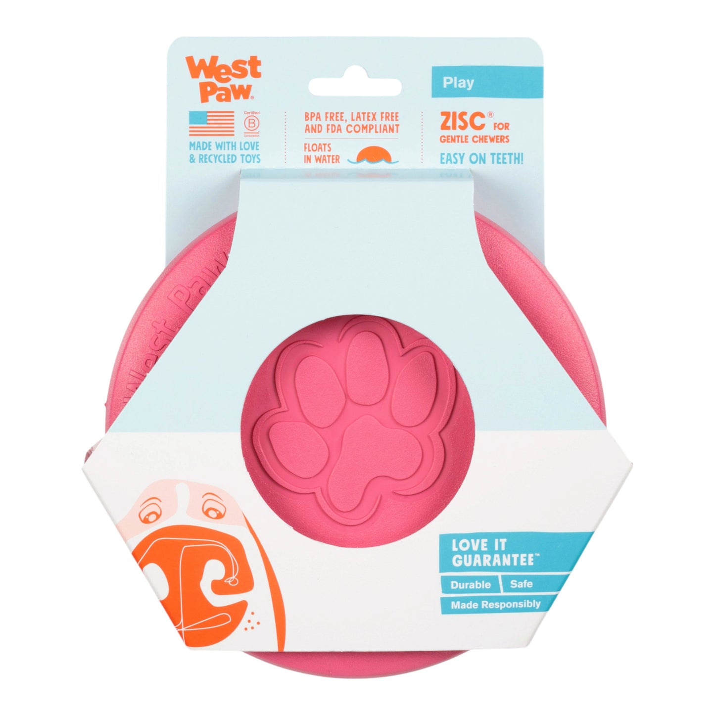 West Paw Zisc Dog Flying Disc – Geranium | Soft & Floatable Frisbee for Gentle Chewers