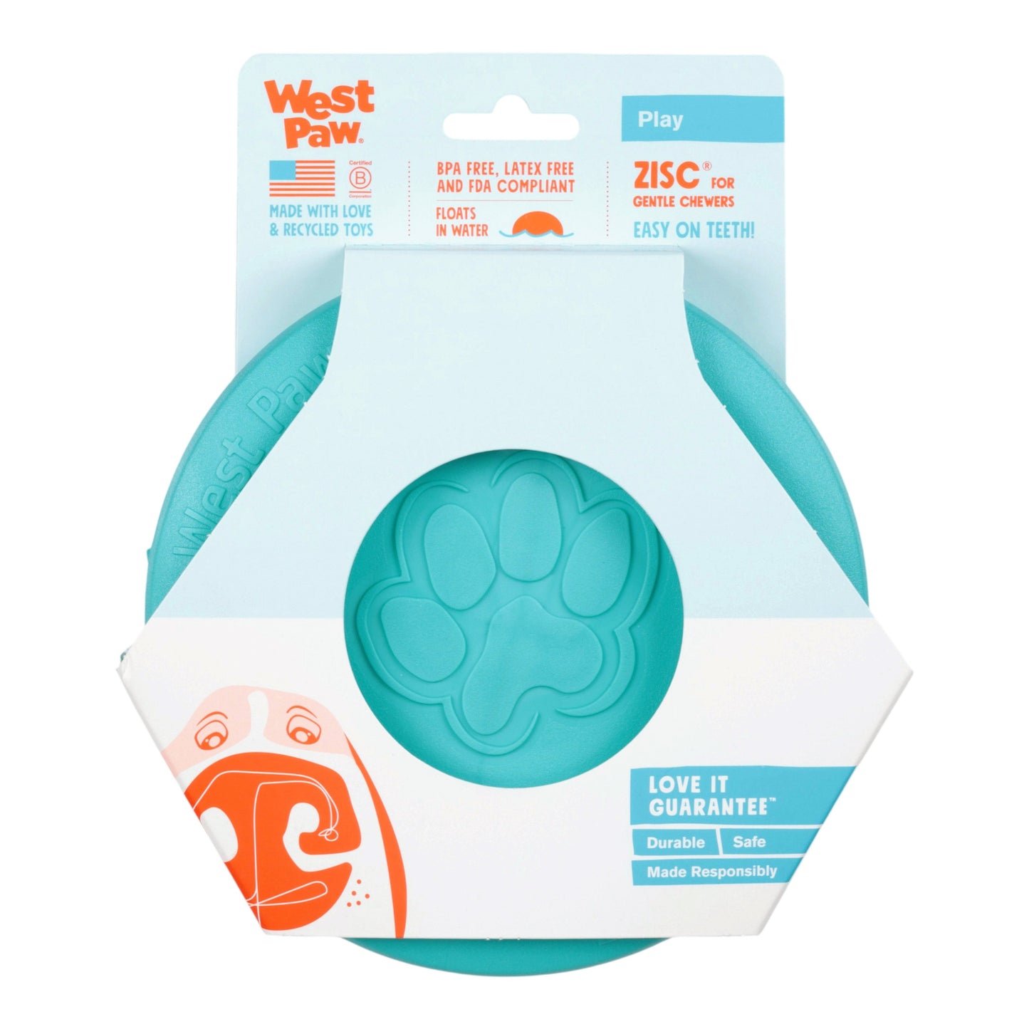West Paw Zisc Dog Flying Disc – Teal | Soft & Floatable Frisbee for Gentle Chewers