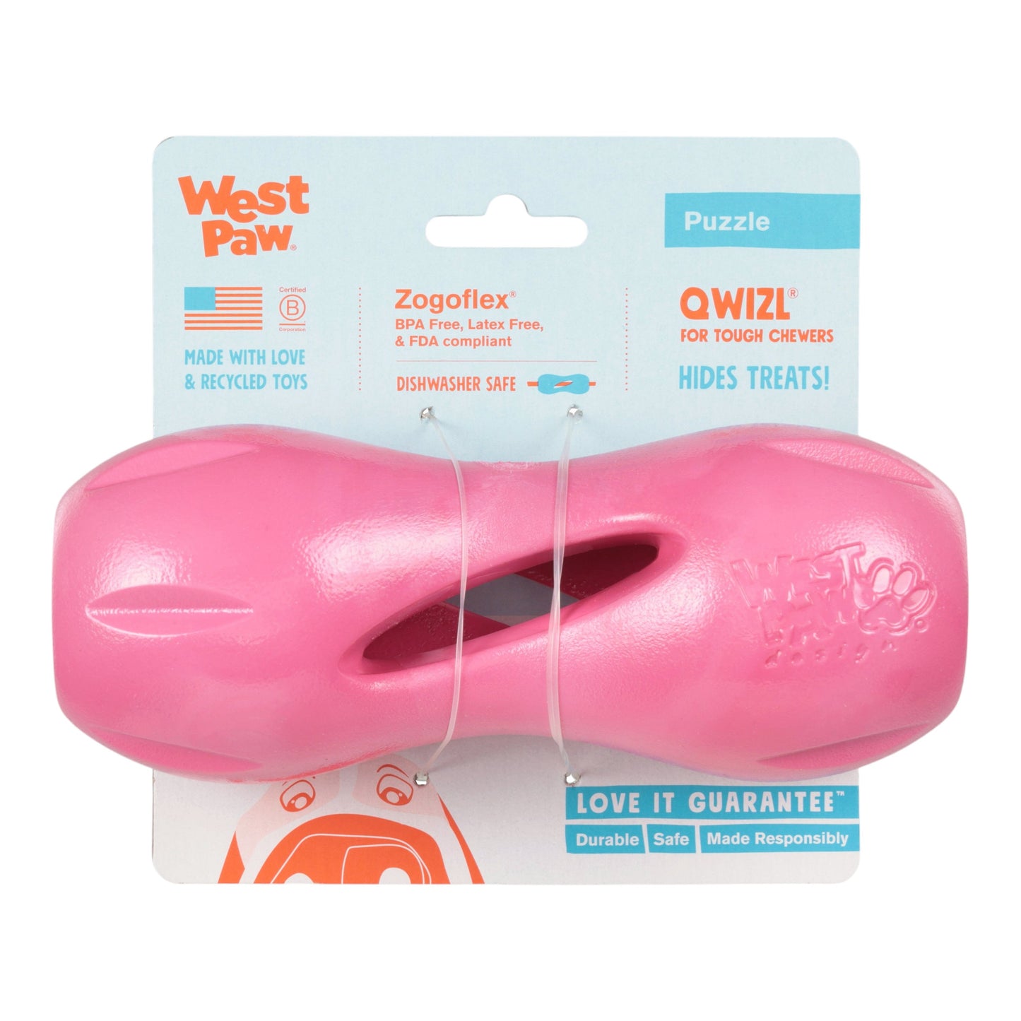 West Paw Qwizl Dog Treat Toy – Geranium | Tough Chewer Treat Holder