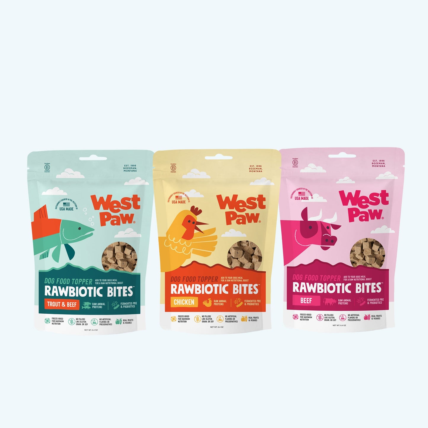 West Paw Rawbiotic Bites Beef Dog Food Topper – Raw Protein, Probiotics & Real Veggies