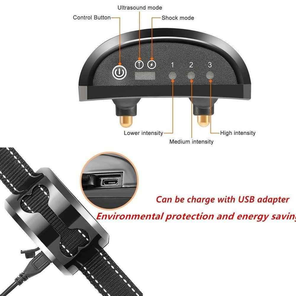 Anti-Bark Training Collar — Shock, Ultrasonic & Voice Modes