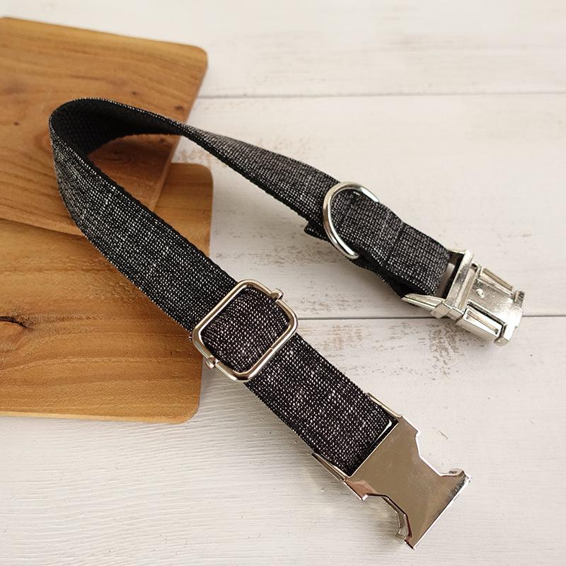 Elegant Black Dog Collar & Leash Set – Soft Polyester, Light Gold Hardware