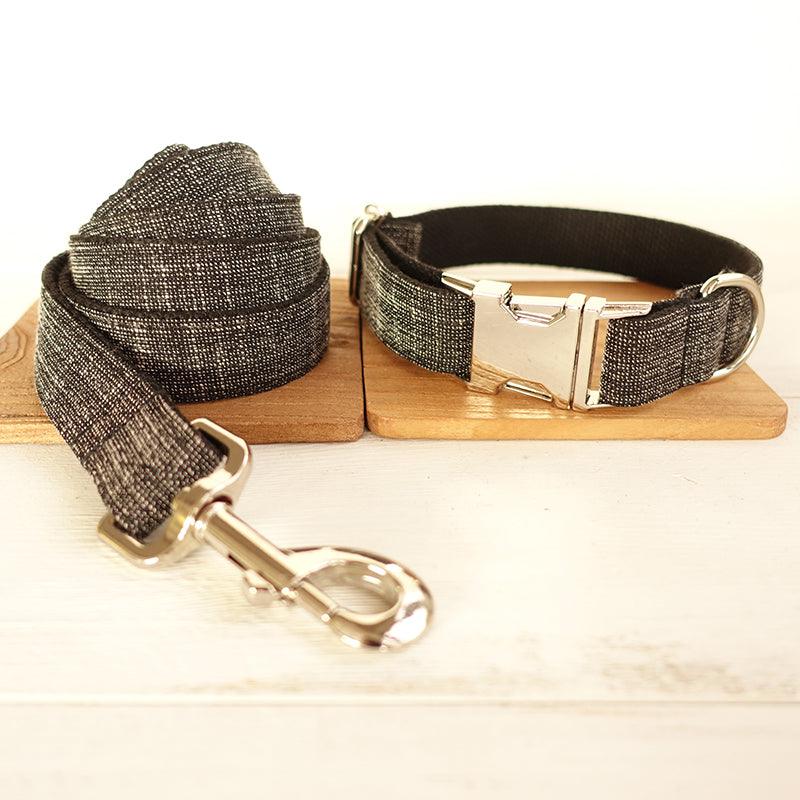 Elegant Black Dog Collar & Leash Set – Soft Polyester, Light Gold Hardware