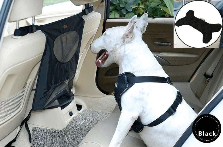 Dog Car Seat Barrier – Prevents Front-Seat Jumping, Nylon & PVC Mesh, Black, Beige & Gray