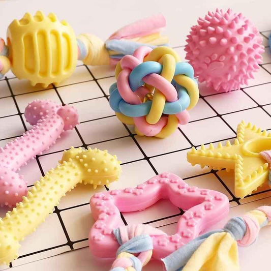 Chewable Rubber Dog Toy — Star, Ring & Ball Shapes