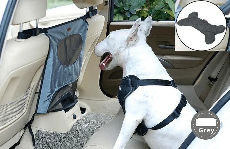 Dog Car Seat Barrier – Prevents Front-Seat Jumping, Nylon & PVC Mesh, Black, Beige & Gray
