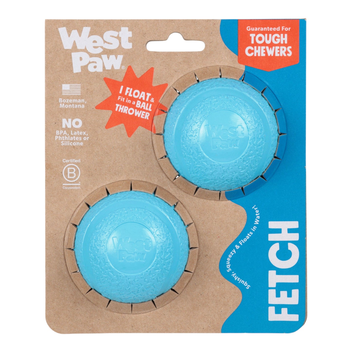 West Paw Boundr Dog Ball – Aqua | 2-Pack for Tough Chewers & Fetch