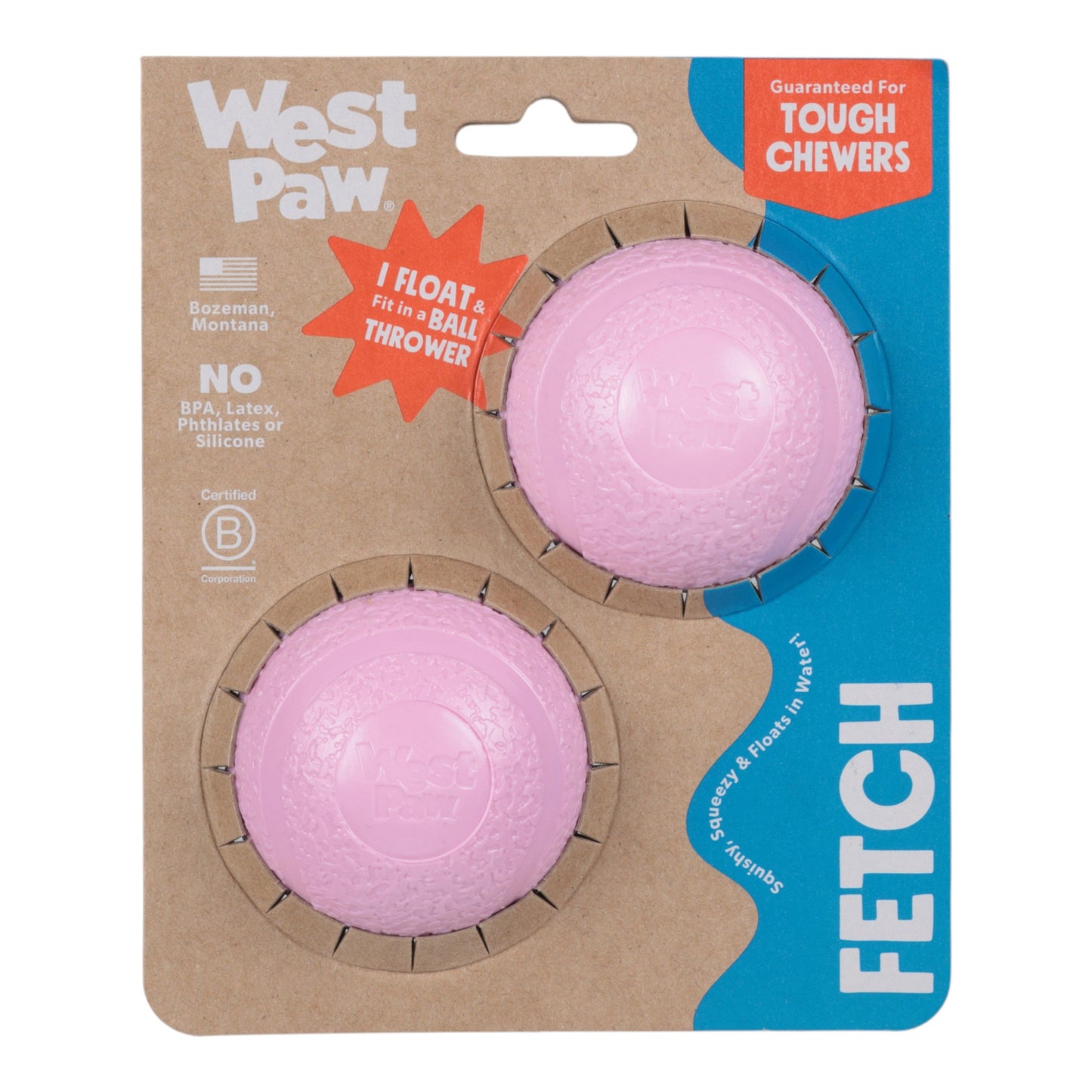 West Paw Boundr Dog Ball – Bubblegum | 2-Pack for Tough Chewers & Fetch