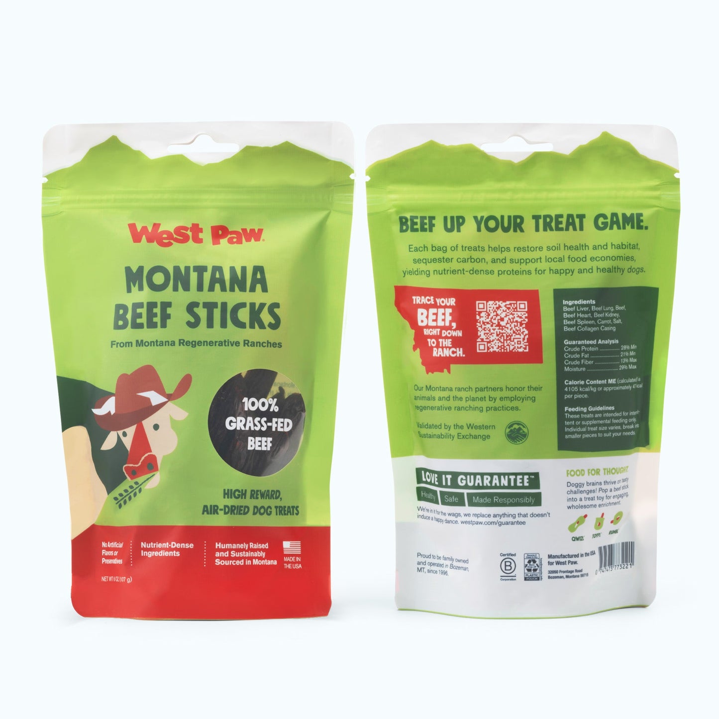 West Paw Air-Dried Beef Stick Dog Treats – Regenerative Ranch, Organ-Rich | High-Reward