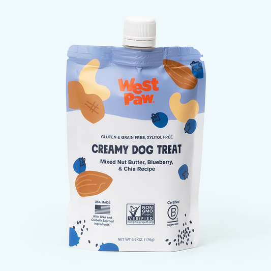 West Paw Nut Butter, Blueberry & Chia Dog Treat – Creamy Squeeze Pouch | 6.2 oz