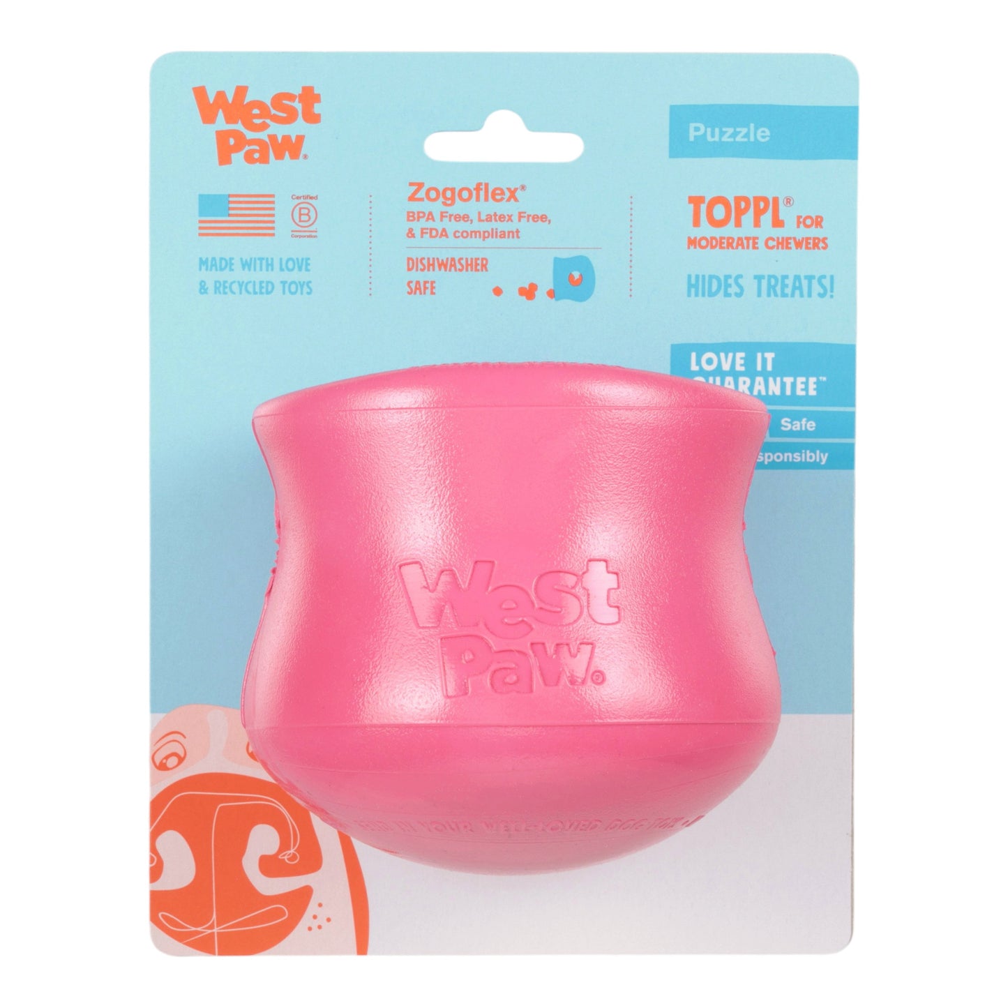 West Paw Toppl Treat Toy – Geranium | Puzzle Toy for Moderate Chewers