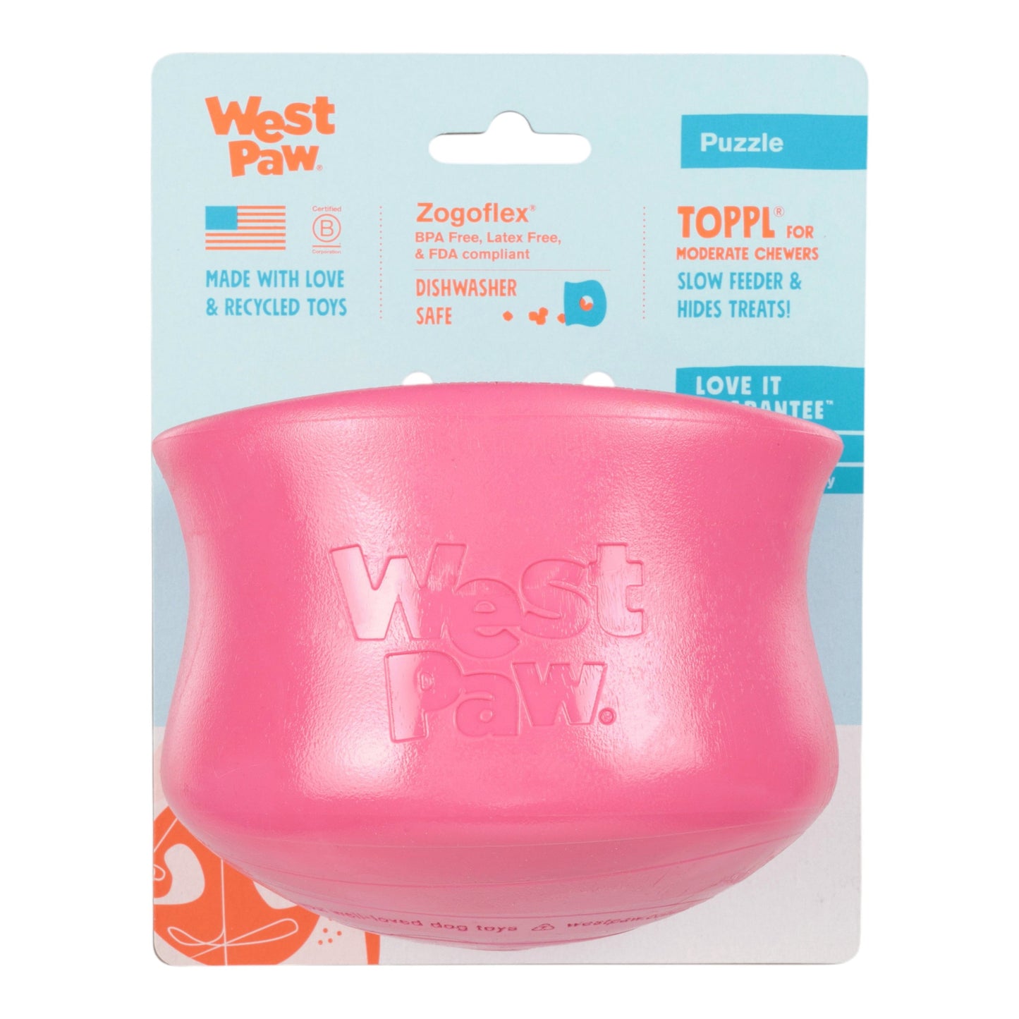 West Paw Toppl Treat Toy – Geranium | Puzzle Toy for Moderate Chewers