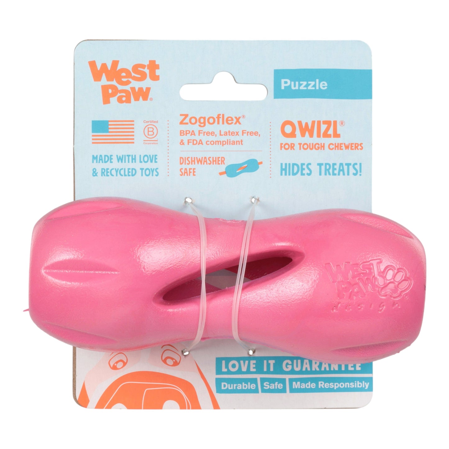 West Paw Qwizl Dog Treat Toy – Geranium | Tough Chewer Treat Holder