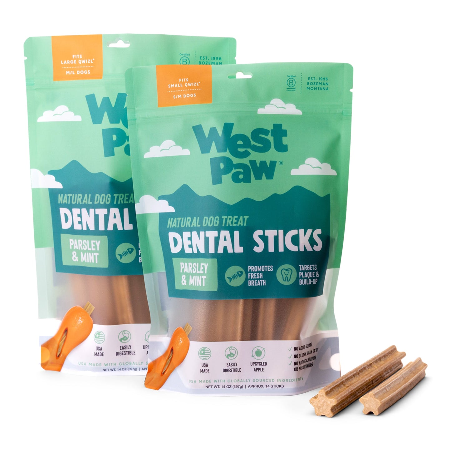 West Paw Natural Dental Sticks – Large | Freshens Breath, Reduces Plaque | Fits Qwizl Treat Toy