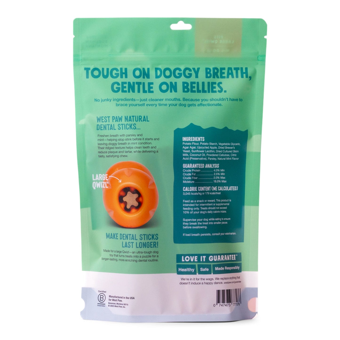 West Paw Natural Dental Sticks – Large | Freshens Breath, Reduces Plaque | Fits Qwizl Treat Toy