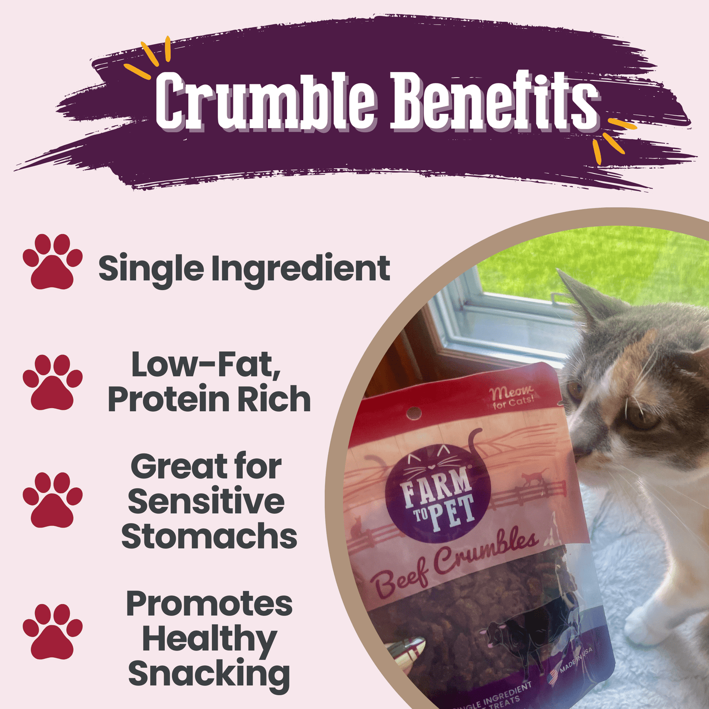 Beef Crumbles for Cats – Single-Ingredient Human-Grade Beef | Grain-Free | Made in USA
