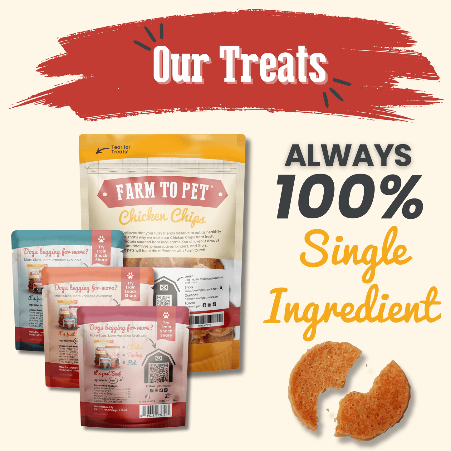Puppy Packs – Dog Treat Starter Bundle | All 4 Flavors | Single-Ingredient | Made in USA
