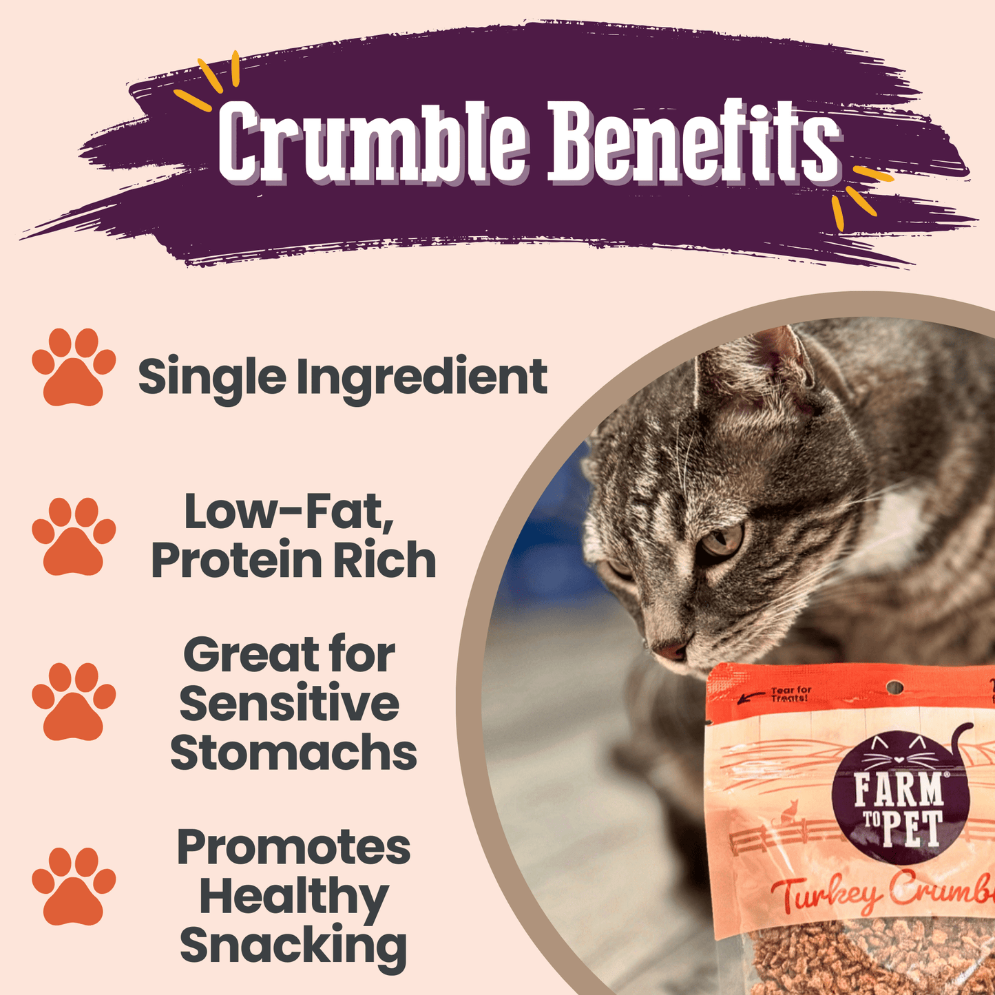 Turkey Crumbles for Cats – Single-Ingredient Human-Grade Turkey | Grain-Free | Made in USA