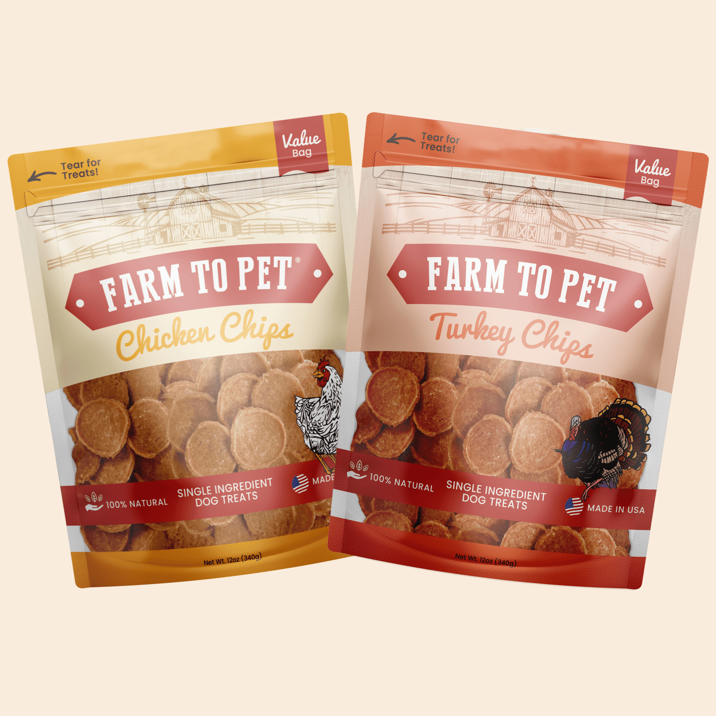 Turkey & Chicken Chip Dog Treat Duo – Single-Ingredient Poultry Value Pack | Made in USA