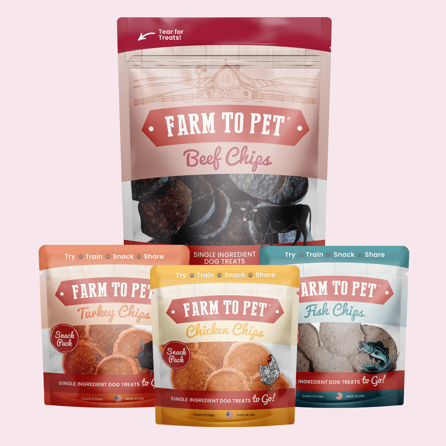 Puppy Packs – Dog Treat Starter Bundle | All 4 Flavors | Single-Ingredient | Made in USA