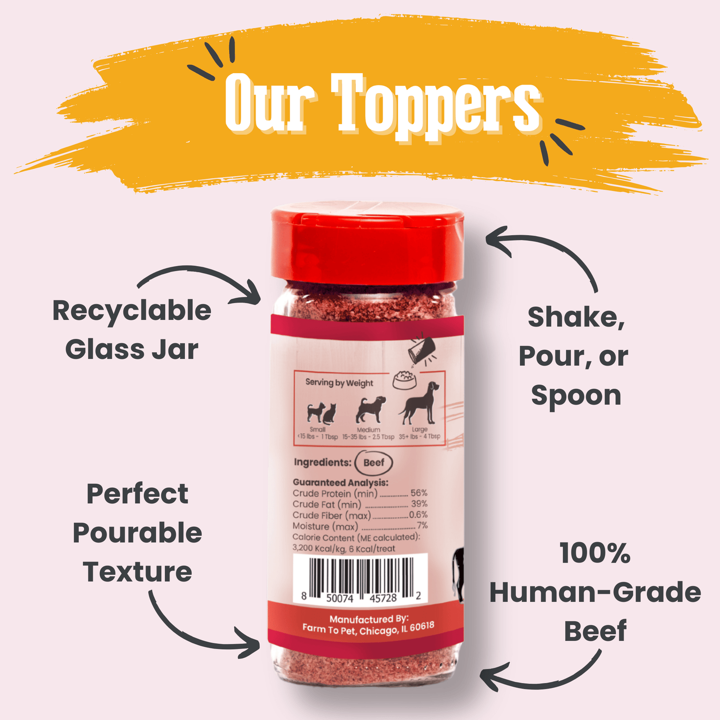 Beef Dog Food Topper – Single-Ingredient, 56% Protein | Human-Grade | Made in USA