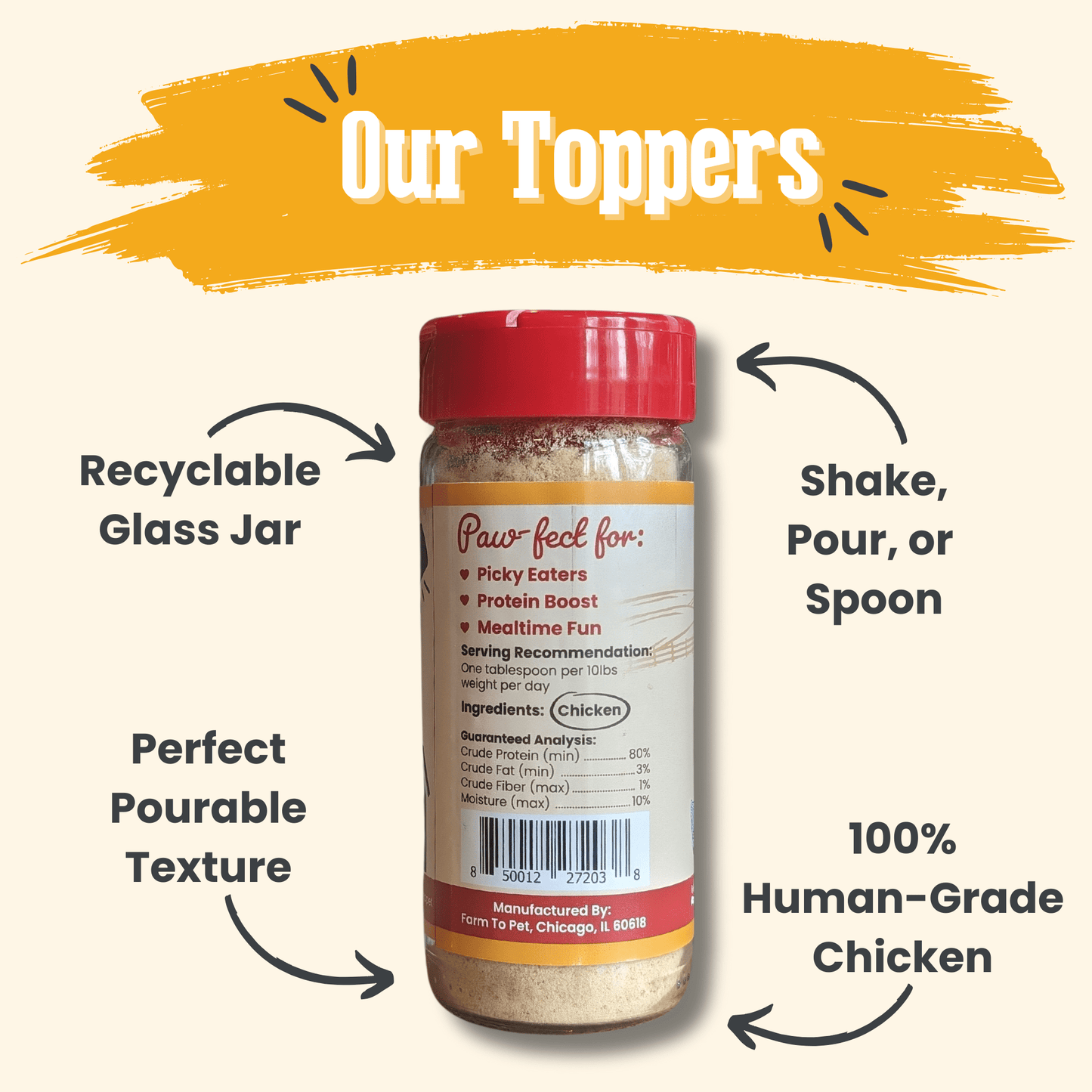 Chicken Dog Food Topper – Single-Ingredient, 80% Protein | Human-Grade | Made in USA