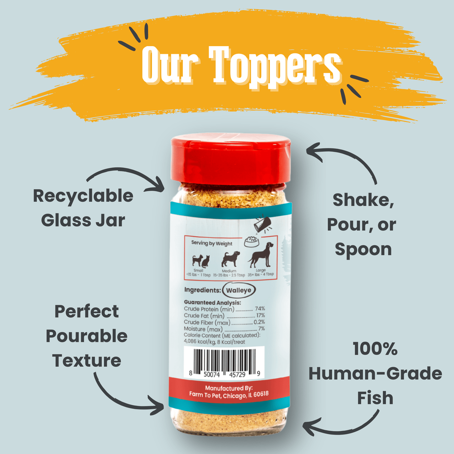 Fish Dog Food Topper – Single-Ingredient Walleye, 74% Protein | Omega-3 | Made in USA