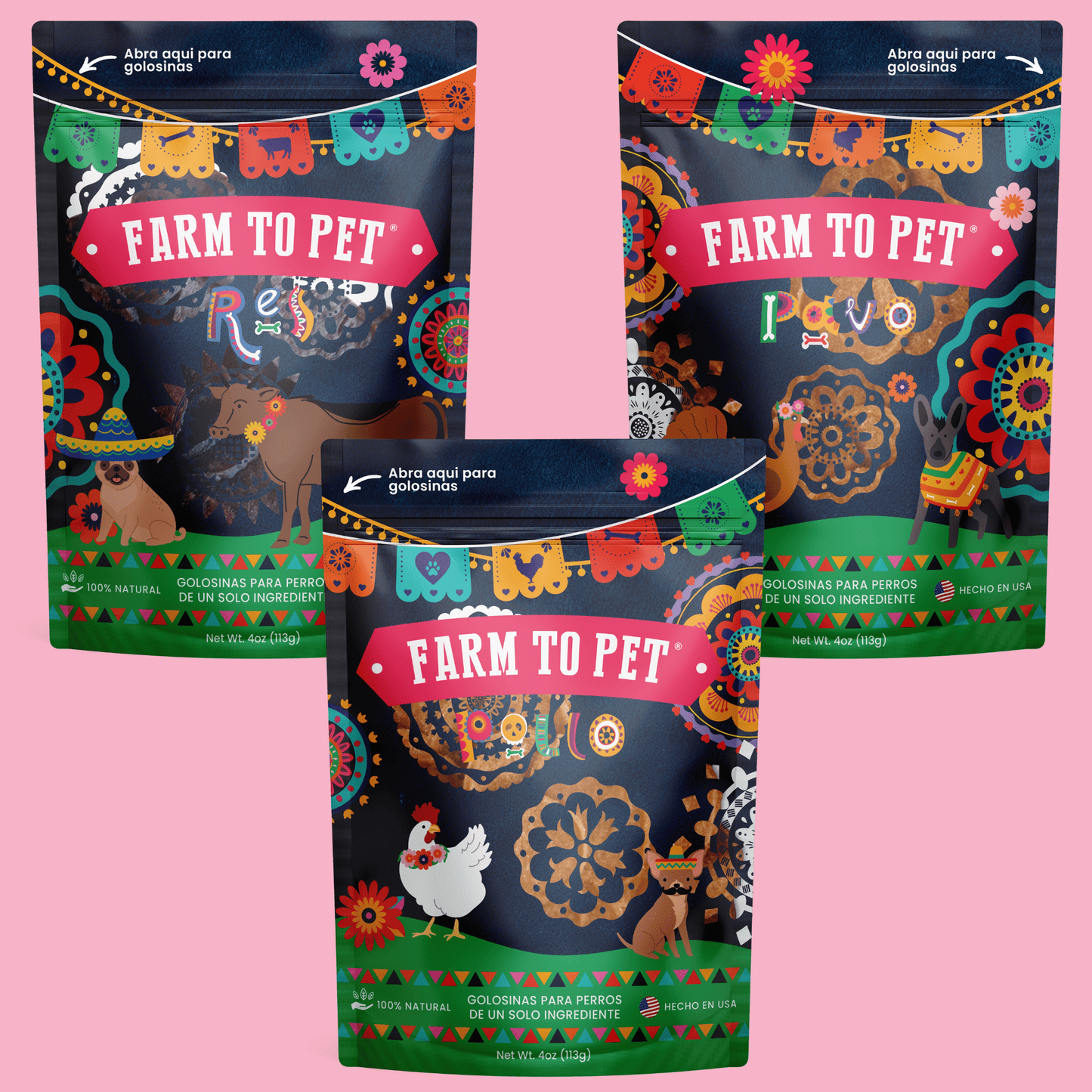 Fiesta Pack – Dog Treat Variety Bundle | Chicken, Turkey & Beef Protein Chips