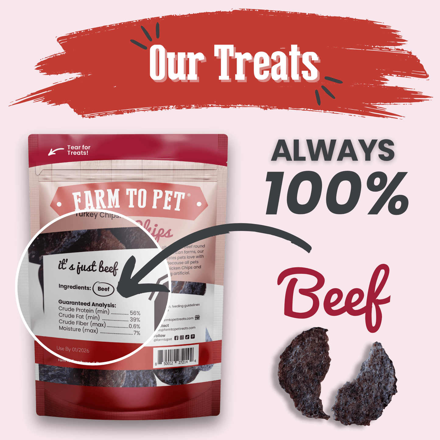 Beef Chips for Dogs – Single-Ingredient, Human-Grade | 6 Cal/Chip | Made in USA