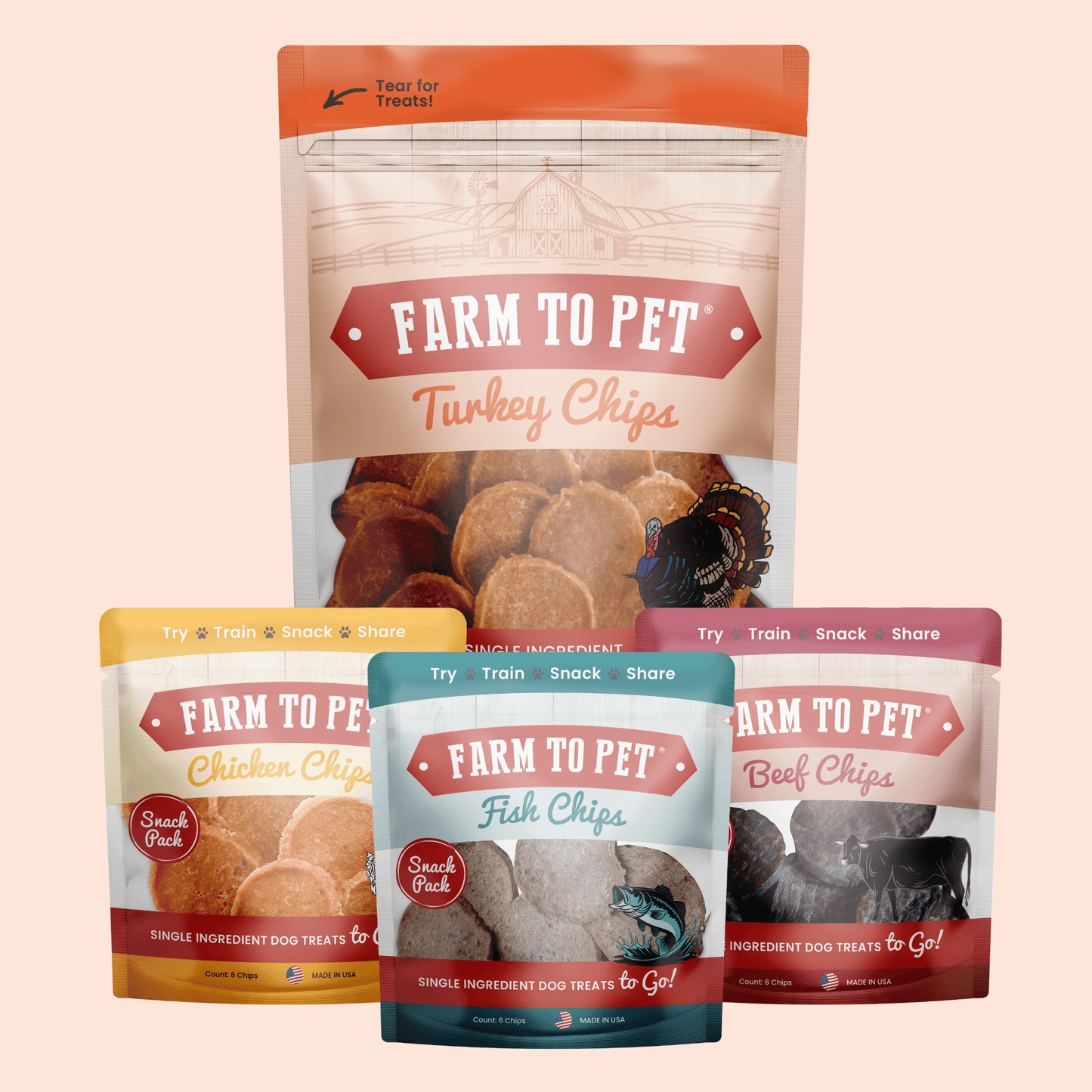 Puppy Packs – Dog Treat Starter Bundle | All 4 Flavors | Single-Ingredient | Made in USA