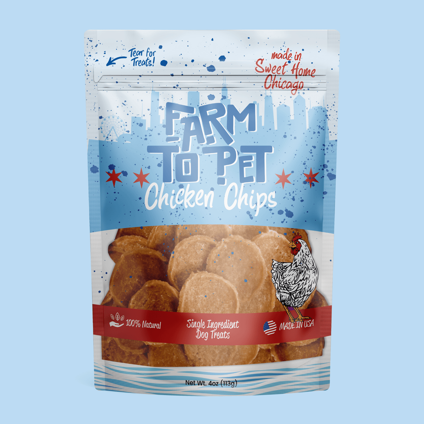 Chicago Chicken Chips for Dogs – Special Edition | Single-Ingredient, 80% Protein | Made in USA