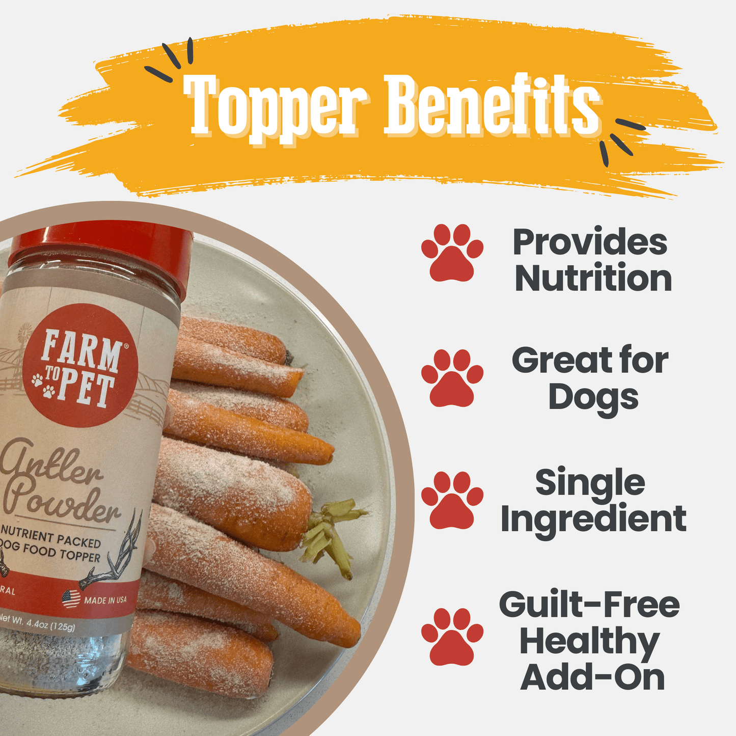 Antler Powder Dog Food Topper – Organic Elk, 37% Protein | Non-Allergenic | Made in USA