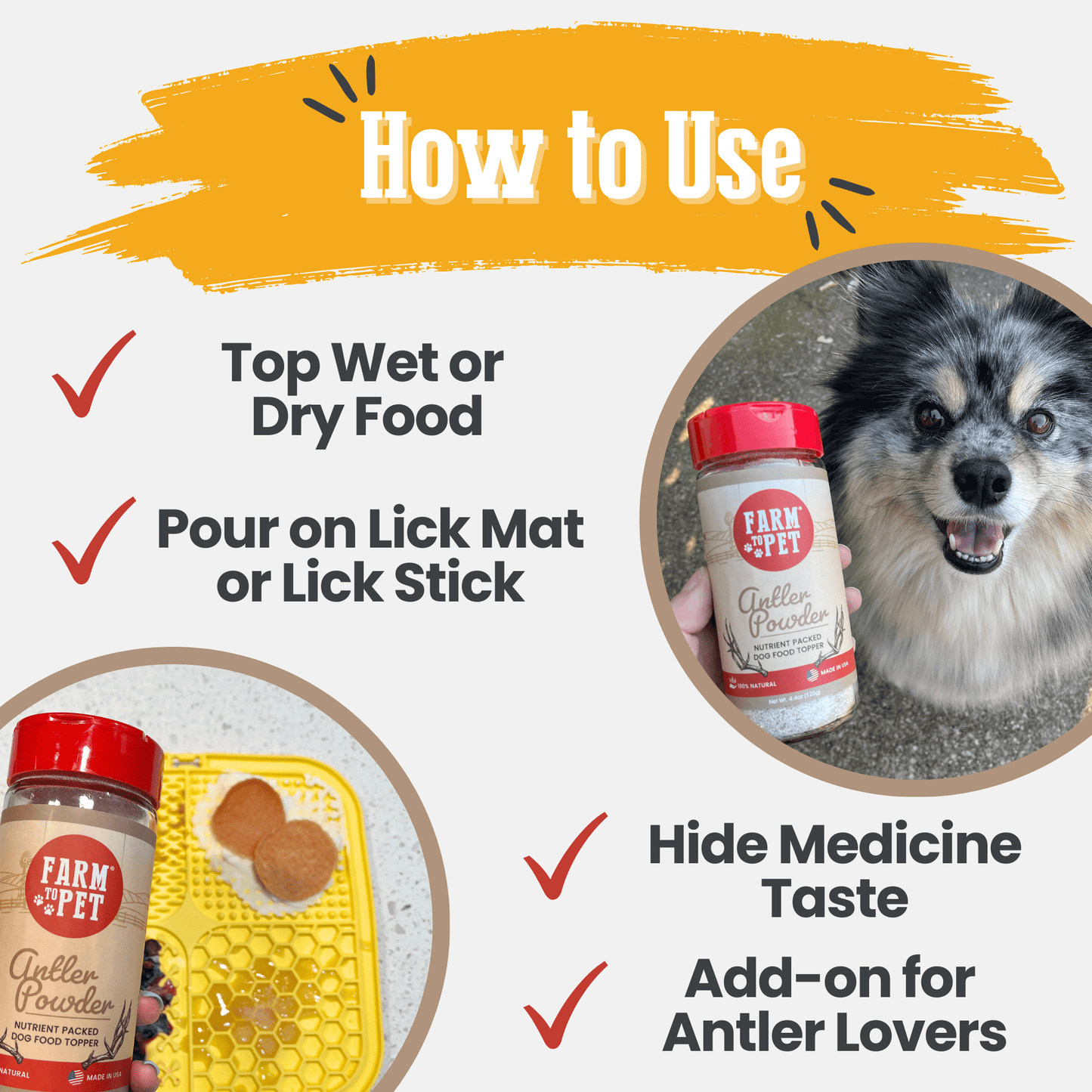 Antler Powder Dog Food Topper – Organic Elk, 37% Protein | Non-Allergenic | Made in USA