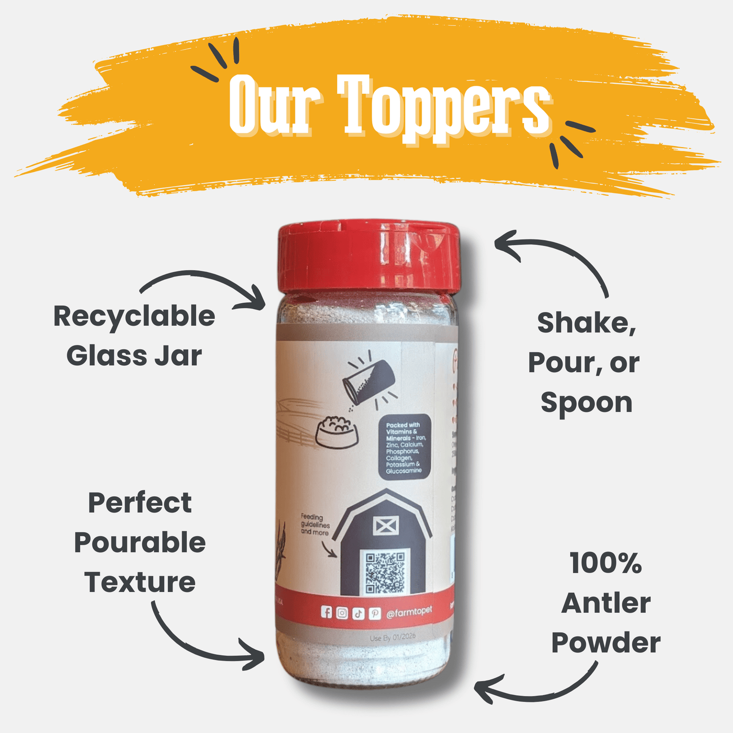 Antler Powder Dog Food Topper – Organic Elk, 37% Protein | Non-Allergenic | Made in USA