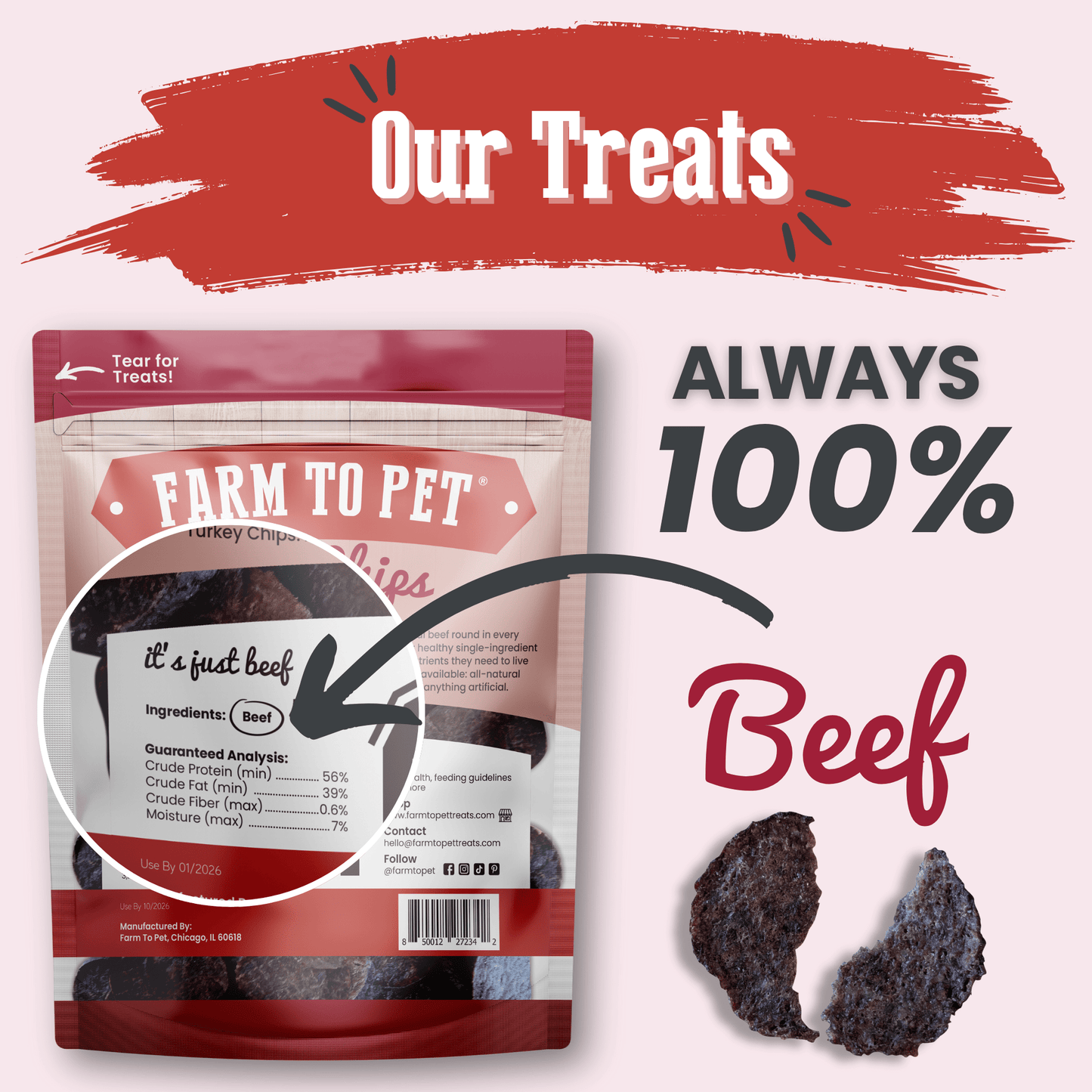 Beef Chips for Dogs – Single-Ingredient, Human-Grade | 6 Cal/Chip | Made in USA