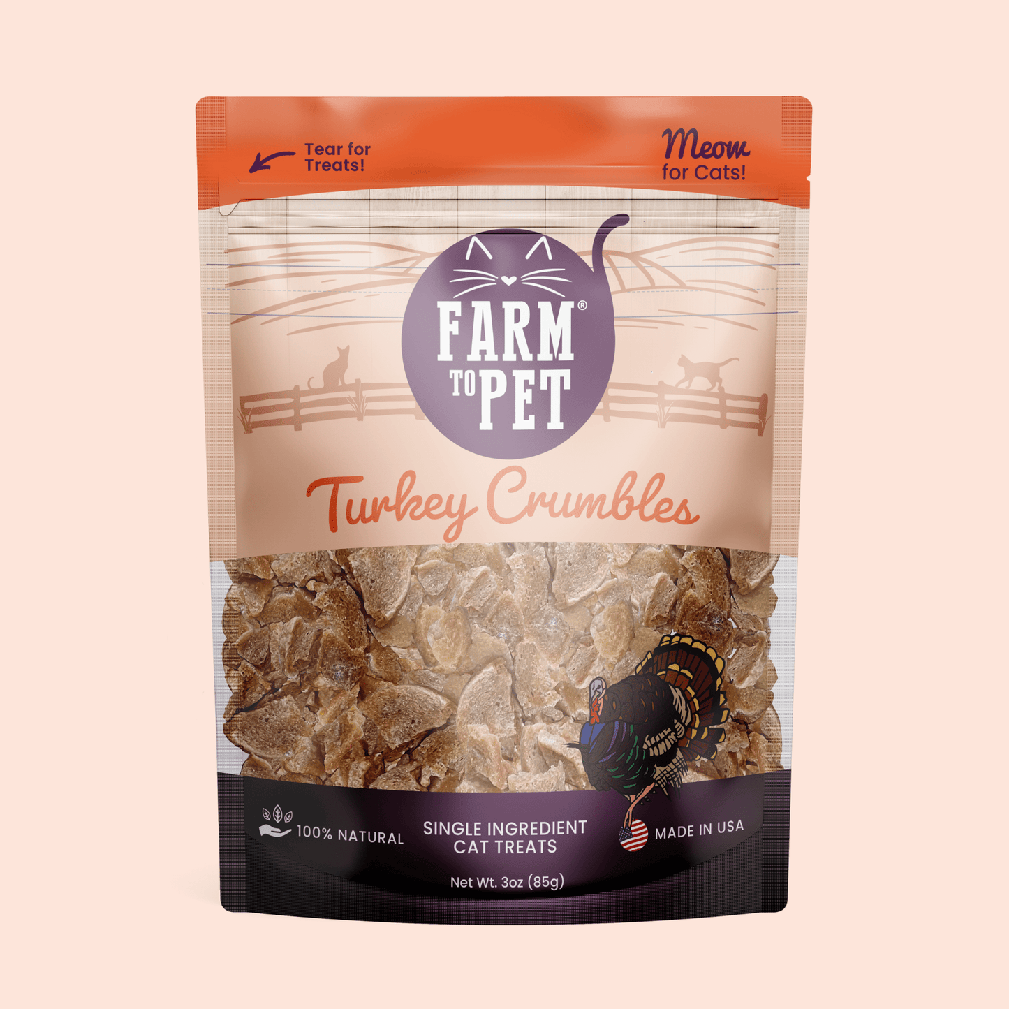 Turkey Crumbles for Cats – Single-Ingredient Human-Grade Turkey | Grain-Free | Made in USA
