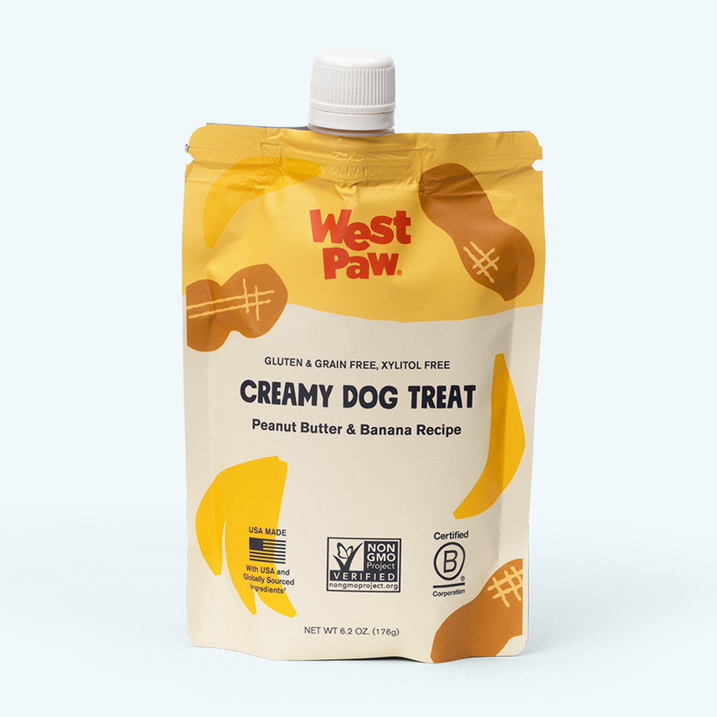 West Paw Peanut Butter & Banana Dog Treat – Creamy Squeeze Pouch | 6.2 oz