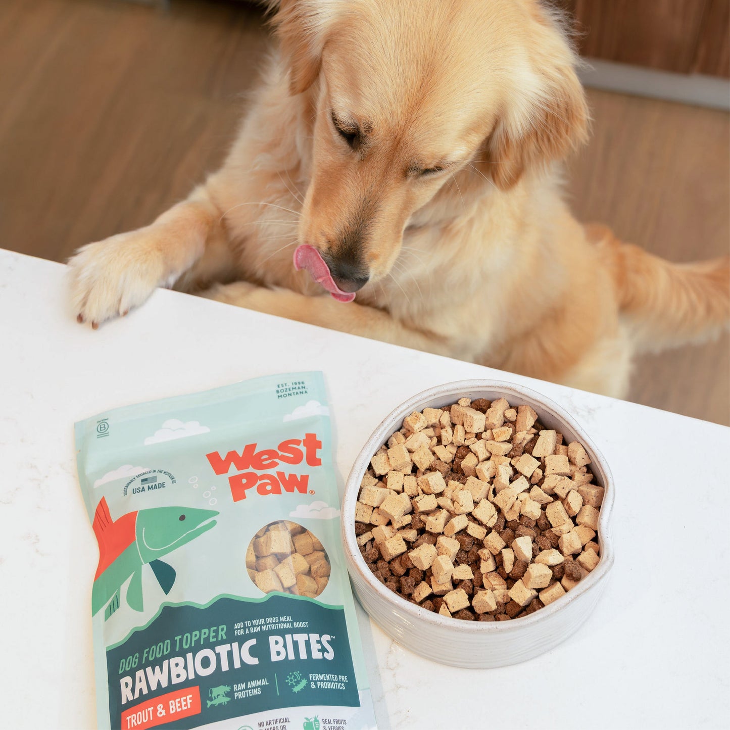 West Paw Rawbiotic Bites Dog Food Topper – Trout & Beef | Raw Proteins, Probiotics & Real Veggies