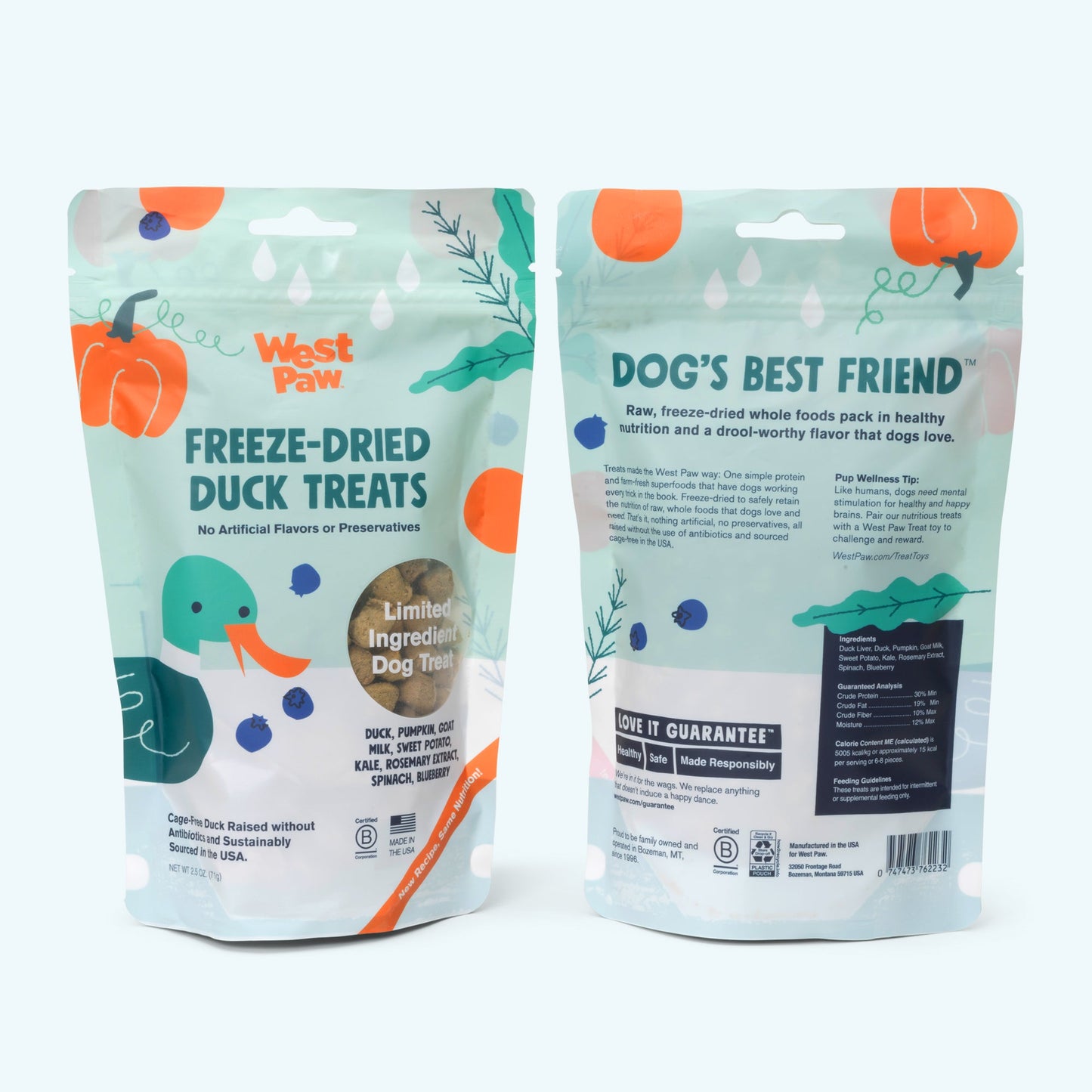 West Paw Duck with Superfood Dog Treats – Freeze-Dried Raw | Probiotic & Nutrient-Dense | 2.5 oz