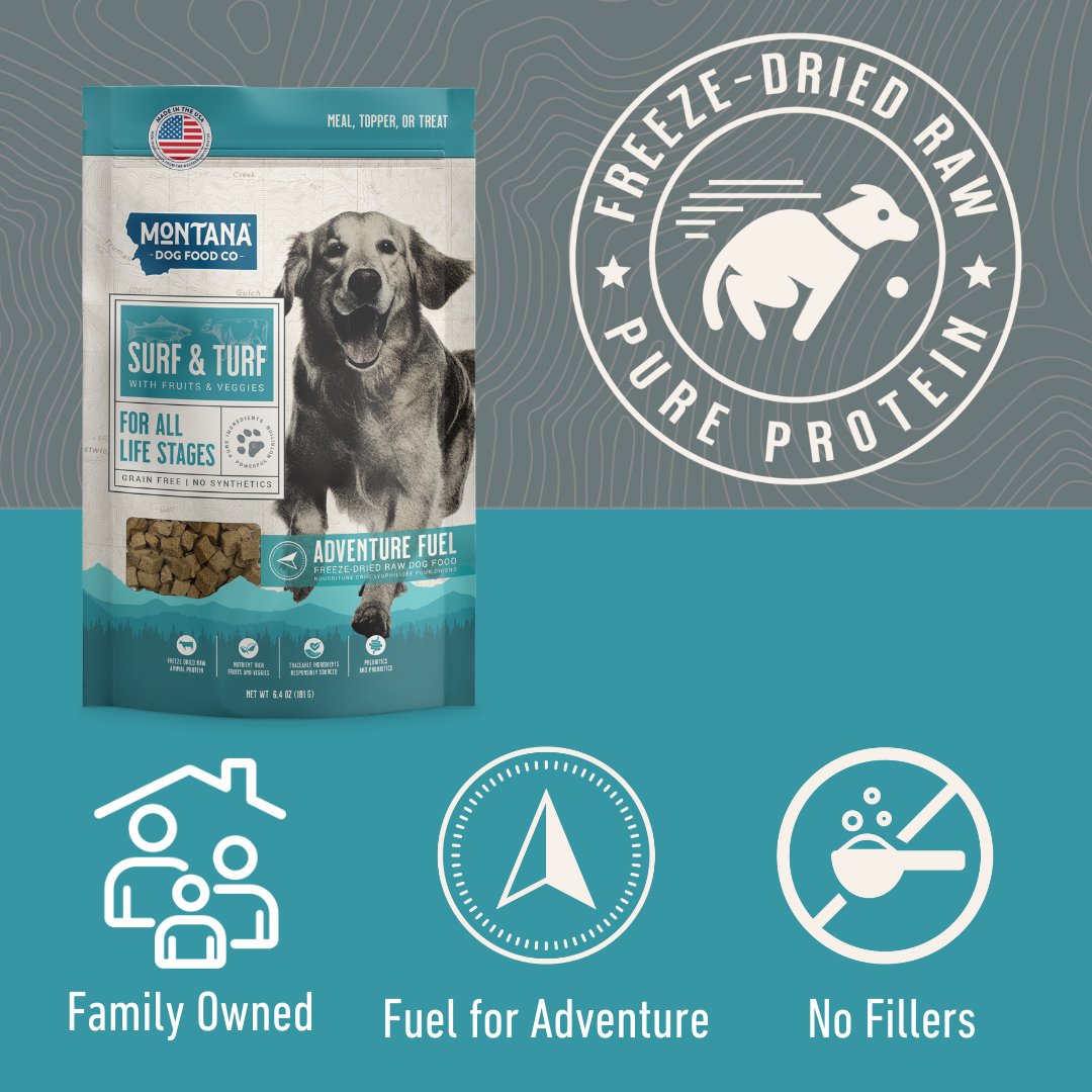 Freeze-Dried Raw Surf & Turf Dog Food – Beef & Trout, Grain-Free, 6.4oz or 16oz