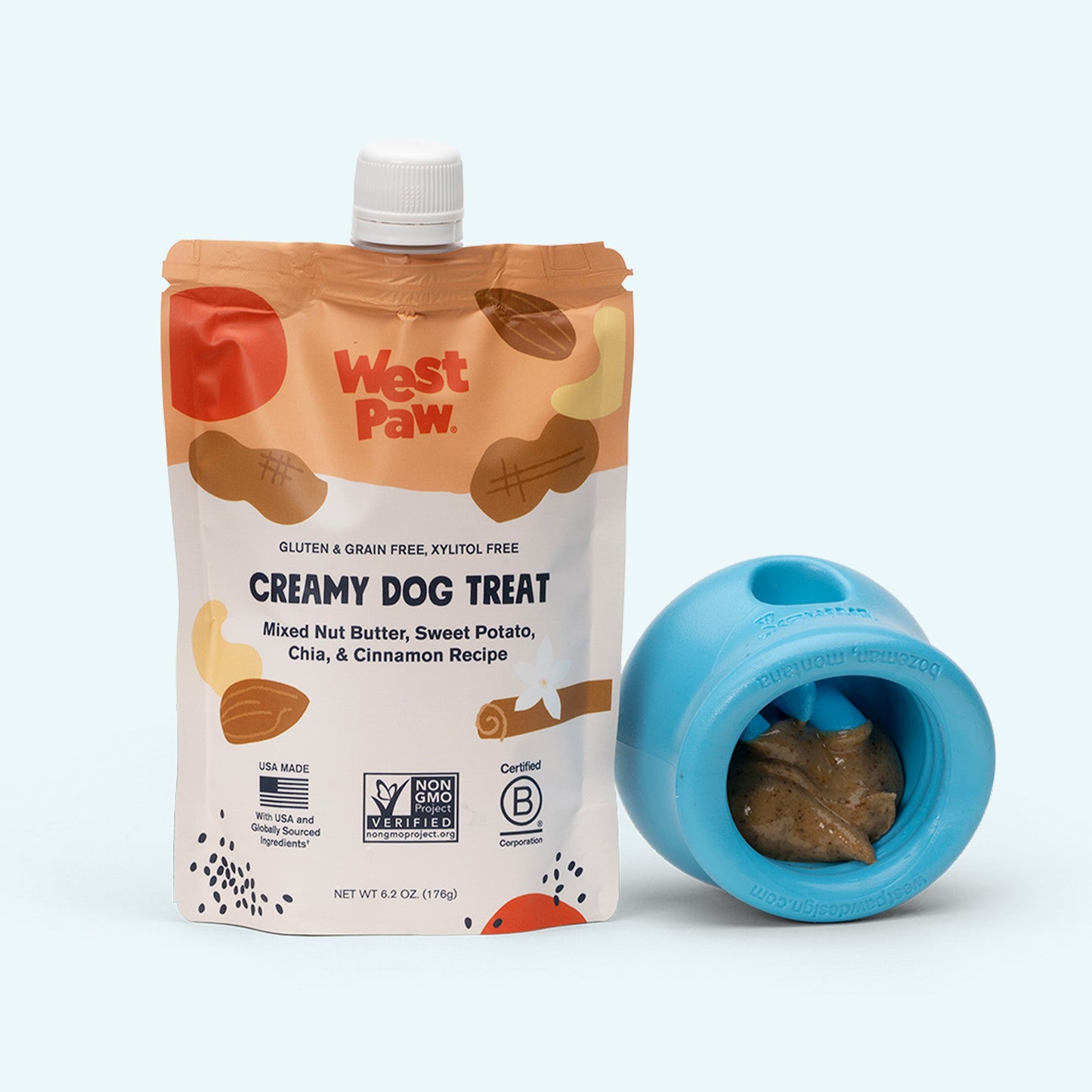 West Paw Nut Butter, Sweet Potato & Chia Dog Treat – Creamy Squeeze Pouch | 6.2 oz