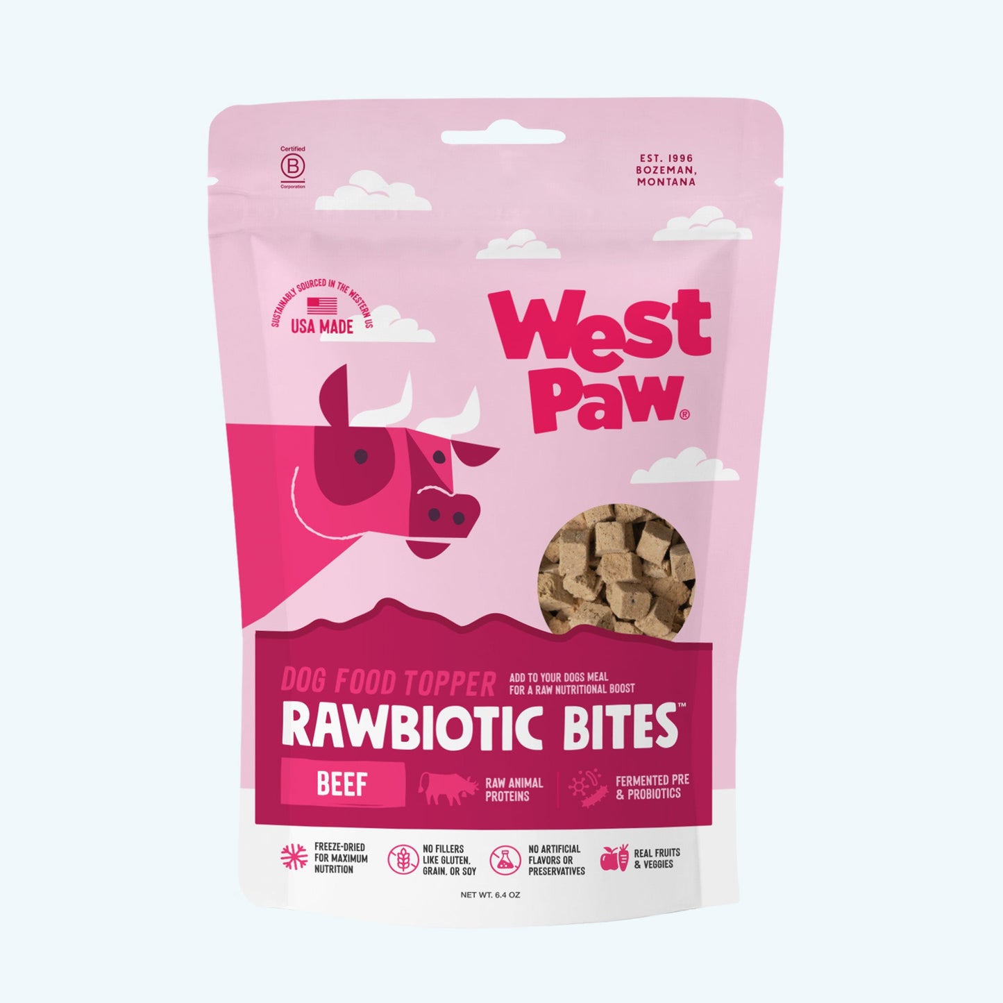 West Paw Rawbiotic Bites Beef Dog Food Topper – Raw Protein, Probiotics & Real Veggies