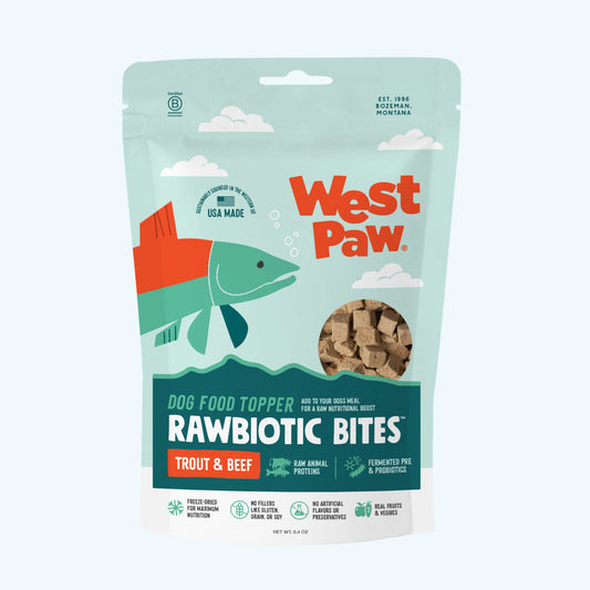 West Paw Rawbiotic Bites Dog Food Topper – Trout & Beef | Raw Proteins, Probiotics & Real Veggies