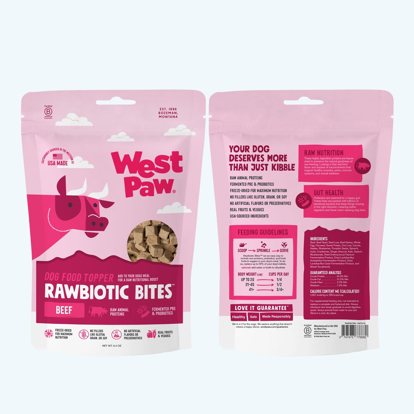 West Paw Rawbiotic Bites Beef Dog Food Topper – Raw Protein, Probiotics & Real Veggies