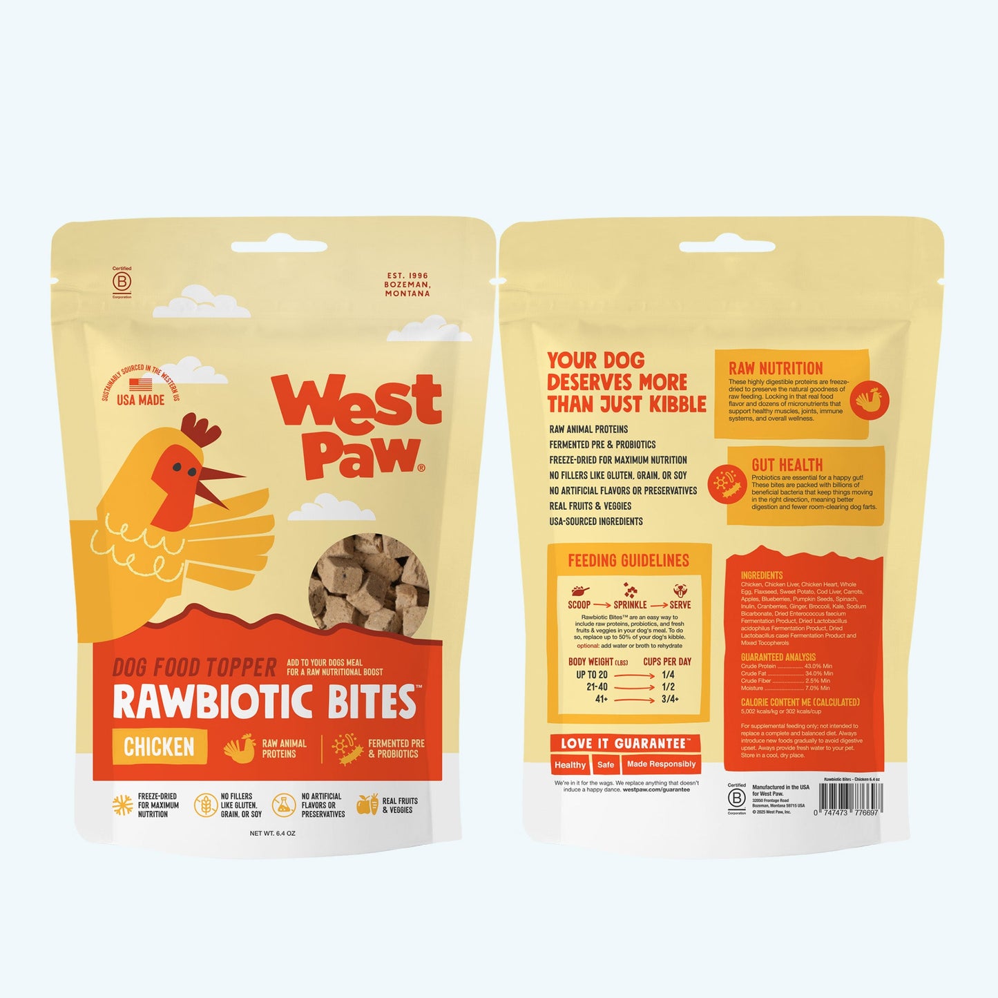 West Paw Rawbiotic Bites Chicken Dog Food Topper – Raw Protein, Probiotics & Real Veggies