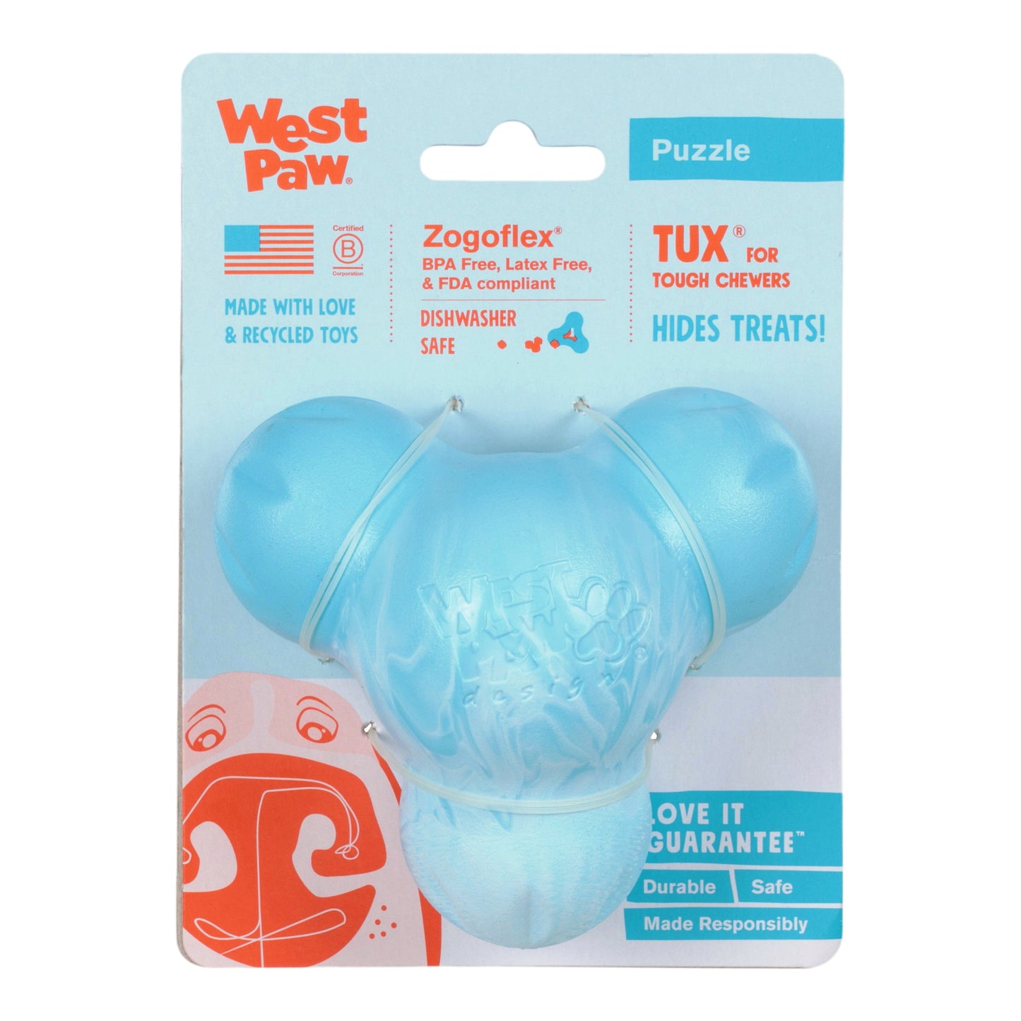 West Paw Tux Dog Treat Toy – Aqua Swirl | Toughest Treat Toy for Power Chewers