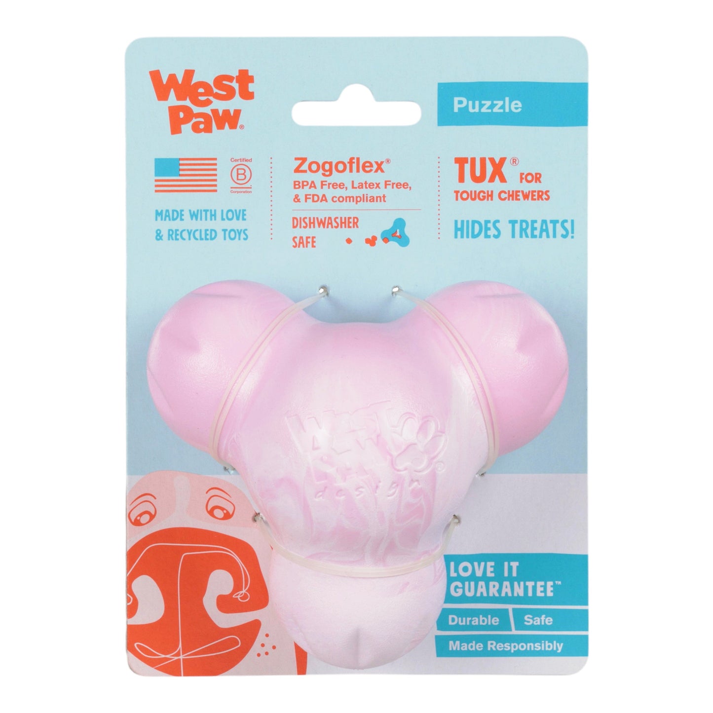 West Paw Tux Dog Treat Toy – Bubblegum Swirl | Toughest Treat Toy for Power Chewers