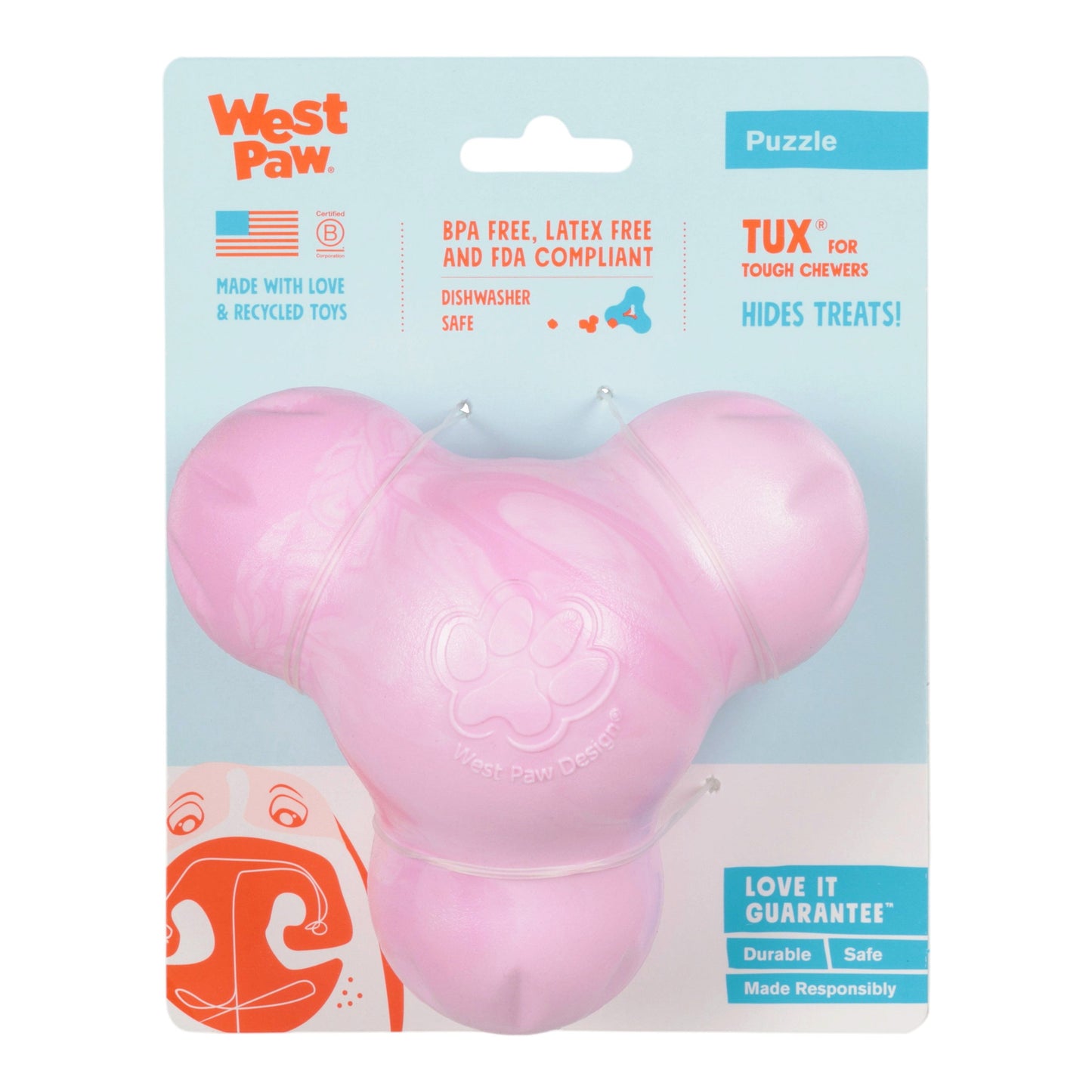West Paw Tux Dog Treat Toy – Bubblegum Swirl | Toughest Treat Toy for Power Chewers